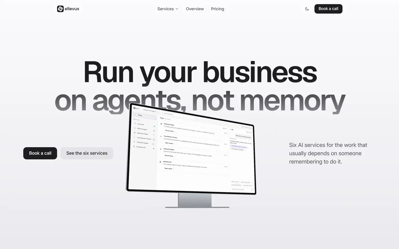 The Ellevux agentic systems product site, built for a partner team.