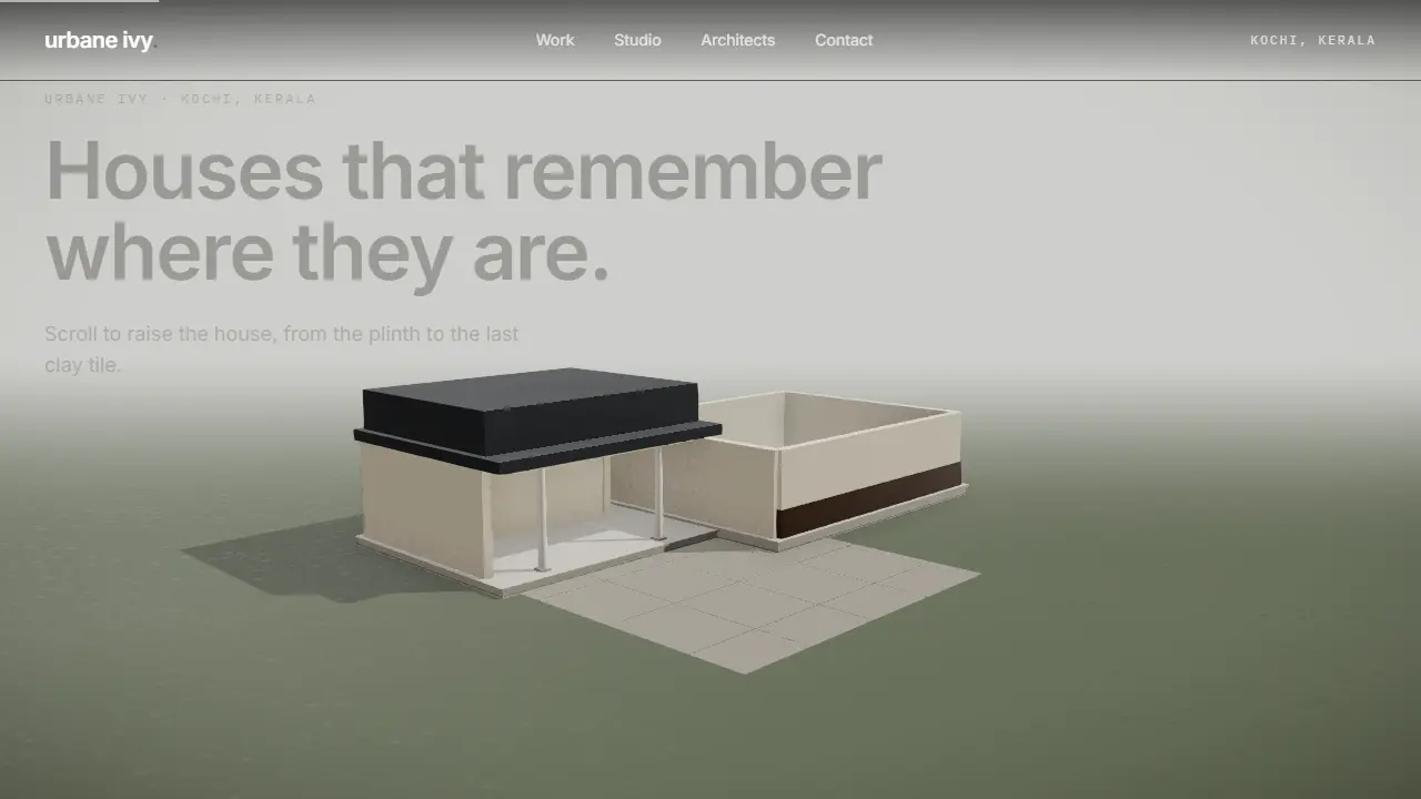 Urbane Ivy Architects, a proposal site with a scroll-built 3D hero.
